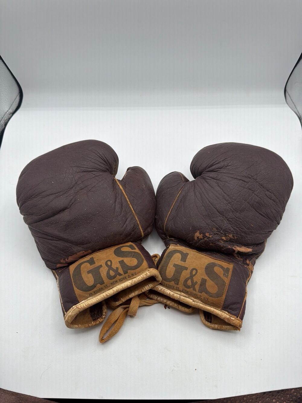Vintage G&S New York Leather Boxing Gloves - Antique Goldsmith & Sons Decor